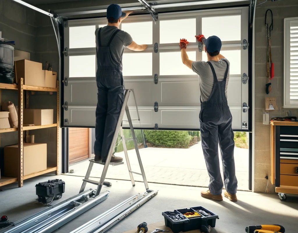 Technician-installing-garage-door